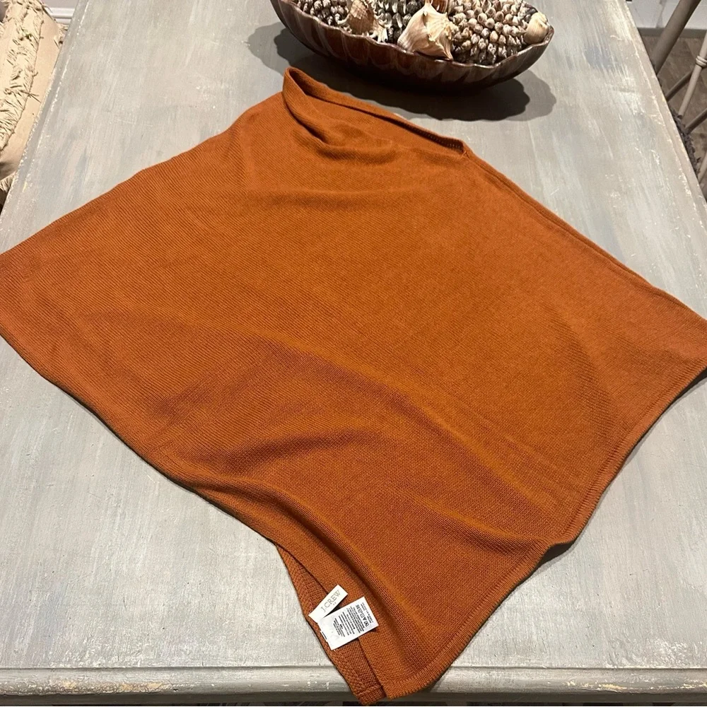 NWOT…J. Crew Terra-cotta/Rust Cotton and Cashmere Knit Poncho - Picture 2 of 7